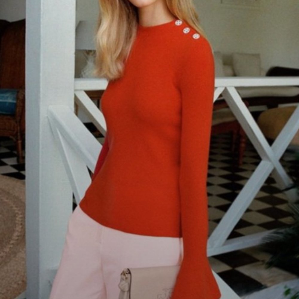 Tory Burch Kimberly Bell-Sleeve Merino Sweater